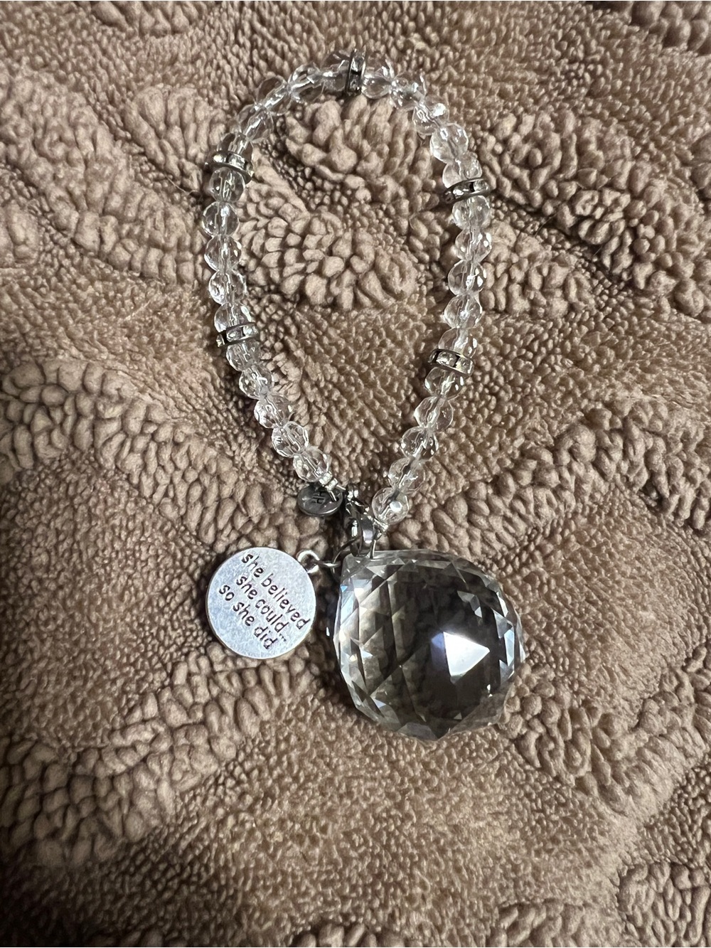 Clear Crystal Pendant Bracelet keychain with Inspirational Charm